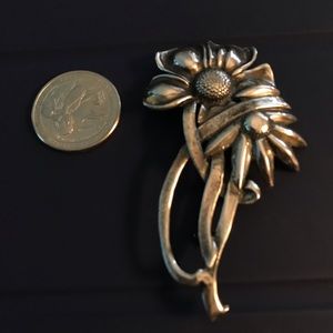 Large antique sterling silver flower brooch pin